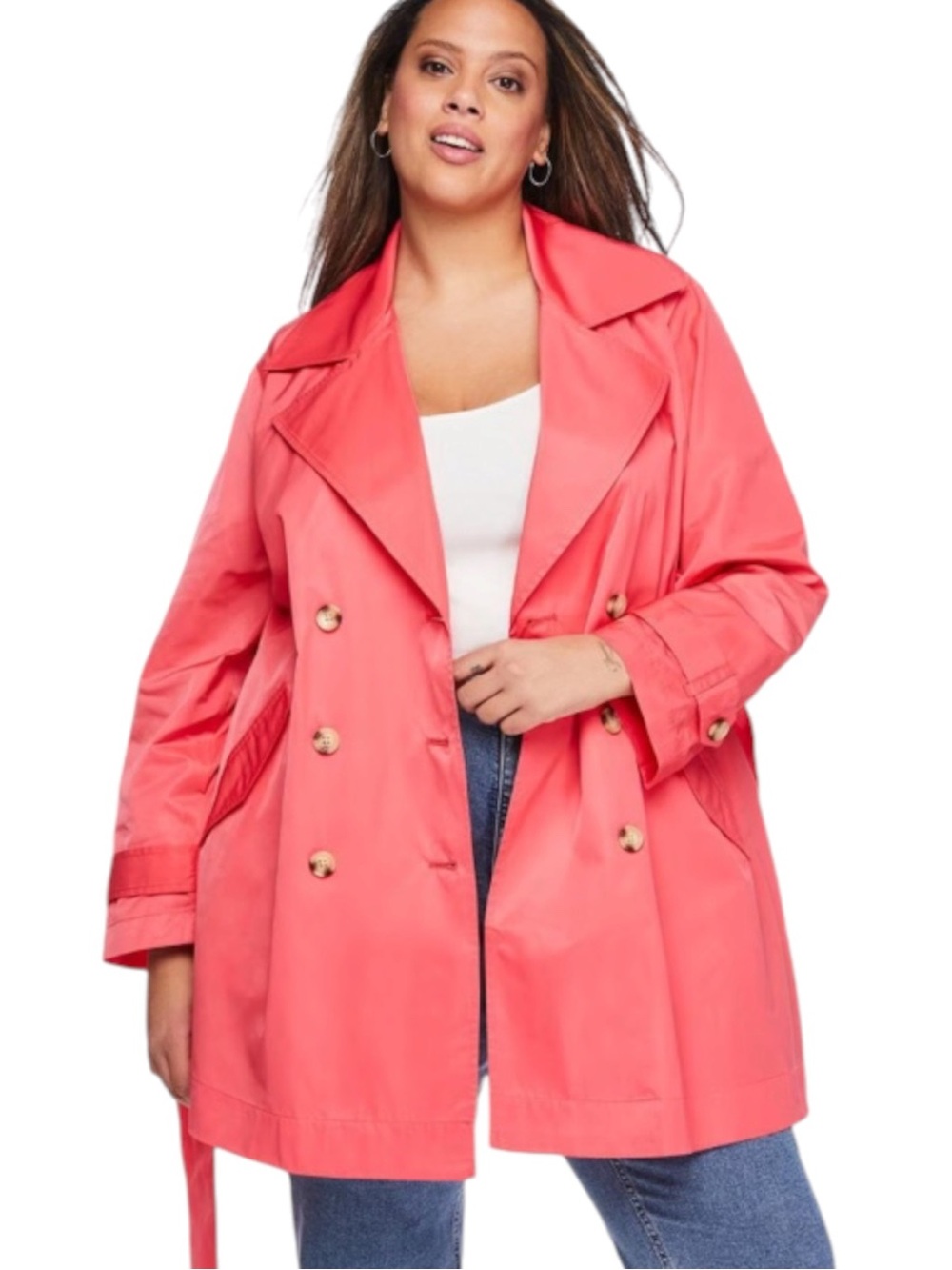 LANE BRYANT Hot Pink Lightweight Trench Coat Double Breasted Belt Plus Size 1X